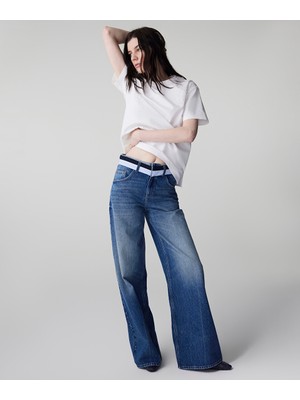 İpekyol Kontrast Bel Wide Leg Jean Pantolon IS1260018022AC7