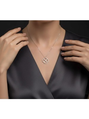 G&A Jewels 14K Altın 0.01CT Pırlanta Taşlı Kalp Yonca Kolye