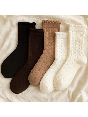 5  Çift Örgü Desenli Kadın Çorap