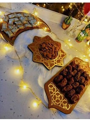Mars Tasarım 3'lü Sunum Tabağı - Ceviz Renk - Hoşgeldin Ramazan Süsleri