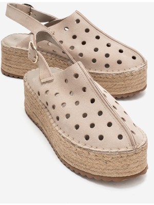 Luvi Fraga Bej Süet Hakiki Deri Kadın Hasır Dolgu Taban Sandalet