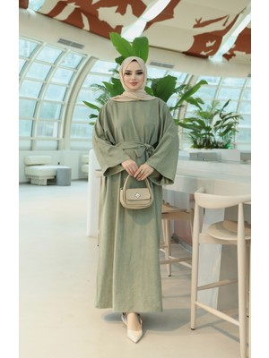Nisum Moda Dokulu Kuşaklı Modal Elbise