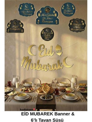 Ramazan Ayı Süsleme Seti, Gold Banner ve Ramazan Temalı Duvar Süsü