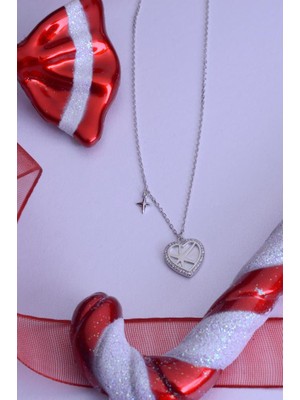 925 Ayar Gümüş Taşlı Kalp Yıldız Detaylı Kolye