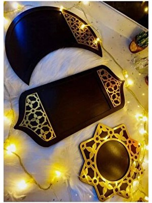 Mars Tasarım 3'lü Sunum Tabağı - Siyah Renk - Hoşgeldin Ramazan Süsleri