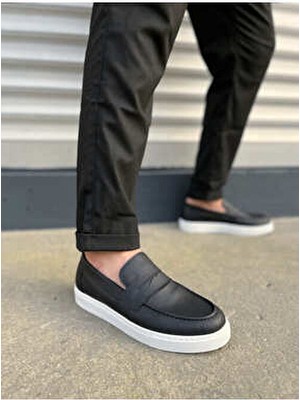 Zapatos JY180 Estilo Erkek Bağcıksız Spor Klasik Ayakkabı Suni Deri Siyah Poli Taban