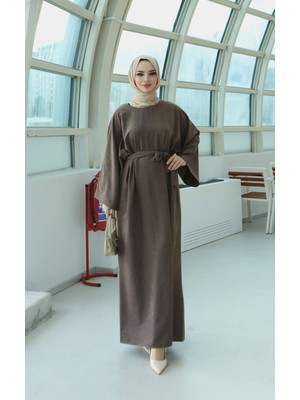 Nisum Moda Dokulu Kuşaklı Modal Elbise