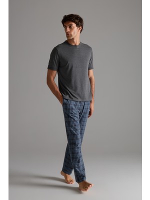 Syah Erkek Pamuklu Kısa Kollu Uzun Pijama Takımı