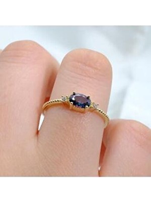 Fasek Gold Tria Altın Yüzük - 14 Ayar Altın Oval Mistik Topaz Taşlı Kadın Tektaş Yüzük - Tektaş, Minimal Yüzük