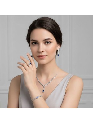 Pigado 925 Ayar Gümüş Zirkon Taşlı Kolye Küpe Bileklik Yüzük Seti