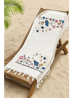 Lunga Vita Bambu Baskılı Plaj Havlusu Peştemali Organik Bambu 90X170 Ince Peştemal