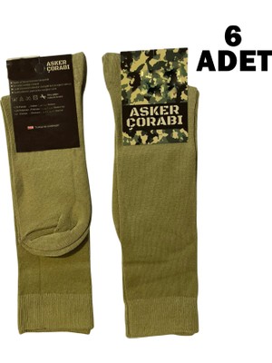 Linotti Pamuk Uzun Polis Asker Çorabı Haki Siyah Dizaltı 6lı Paket