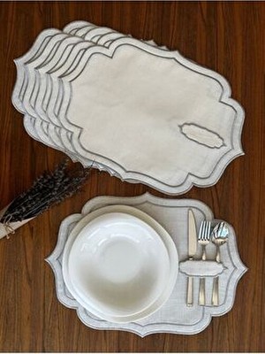Nurhan Home Collection 6 Adet Çift Sıra Gümüş Nakışlı Kaşıklıklı Amerikan Servis Supla