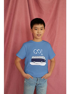 Bubuga Erkek Çocuk %100 Pamuk Premium Lacivert Karavan Baskılı Kısa Kol Tshirt