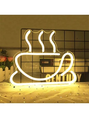 Coffee Veya Çay Neon LED Duvar Yazısı Dekoratif Duvar Aydınlatması Gece Lambası
