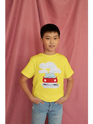 Bubuga Erkek Çocuk  Pamuk Premium Kırmızı Araba Baskılı Kısa Kol Tshirt