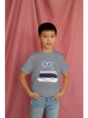 Bubuga Erkek Çocuk Pamuk Premium Lacivert Karavan Baskılı Kısa Kol Tshirt