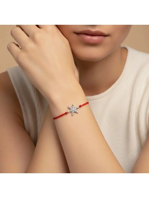 G&A Jewels 14K Altın Pırlantalı Kar Tanesi Kırmızı Ipli Bileklik
