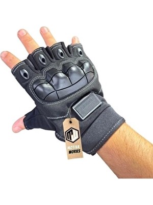 Flexshield Motosiklet Bisiklet Spor Korumalı Siyah Yarım Parmaksız Eldiven