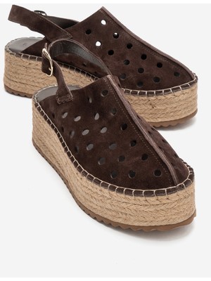 Luvi Fraga Kahverengi Süet Hakiki Deri Kadın Hasır Dolgu Taban Sandalet