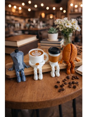 Bayan Rottenmeier Sevimli Kahve Köşesi 4’lü Biblo Seti - Kahve Çekirdeği - Moka Pot - Kupa - Bardak - Dekoratif Obje