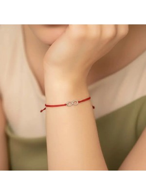G&A Jewels 14K Altın Pırlantalı Sonsuzluk Kırmızı Ipli Bileklik