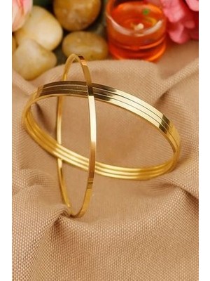 Keyifli Hayaller Çelik Ray Bilezik - Çelik Kibrit Ajda 4lü Kadın Ray Bilezik Gold - Kararmaz Paslanmaz