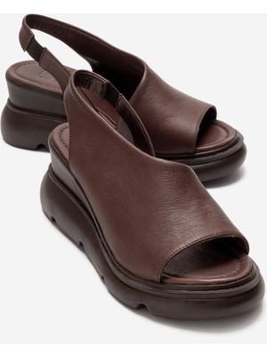 Luvi Agusto Kahverengi Hakiki Deri Kadın Dolgu Topuk Sandalet