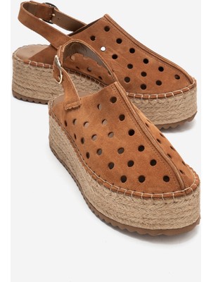 Luvi Fraga Taba Süet Hakiki Deri Kadın Hasır Dolgu Taban Sandalet