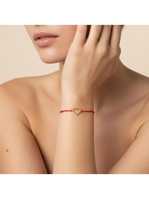 G&A Jewels 14K Altın Pırlantalı Kalp Kırmızı Ipli Bileklik
