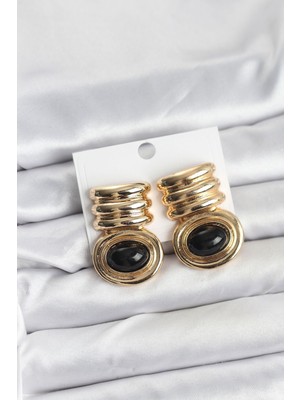 Hkursat Pirinç Gold Siyah Renk Vintage Kadın Küpe
