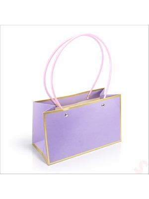 Süsle Bebek ve Parti Altın Çerçeveli Karton Hediye Çantası  22×14×11 cm – Lila