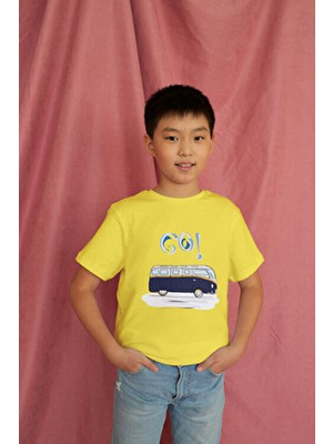 Bubuga Erkek Çocuk  Pamuk Premium Lacivert Karavan Baskılı Kısa Kol Tshirt