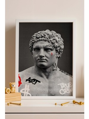 Satürn Design Modern Grafiti Klasik Heykel Çerçeveli Tablo Kripto ve Finans Dünyası Ofis Dekoru Modifiye Sanat