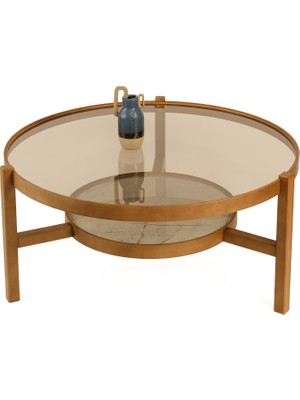 Eymense Flora Camlı Orta Sehpa Mermer Desen Krem