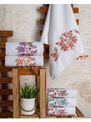 Ünsal Buldan Çiçekli Kadife Mutfak Havlusu 30X50 cm Pamuk 6'lı Set Beyaz Renk