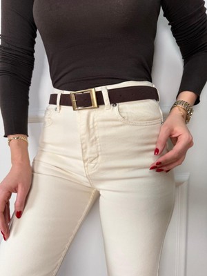 Size Özgü Dikdörtgen Bakır Tokalı Acı Kahve Süet Kemer