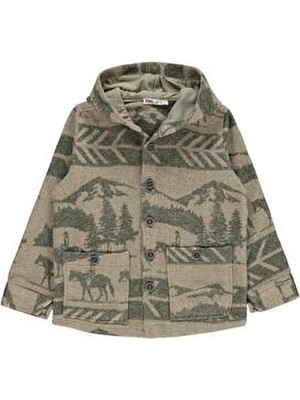 Civil Boys At Baskılı Kapşonlu 10-13 Yaş Gömlek - Haki 11-12 Yaş