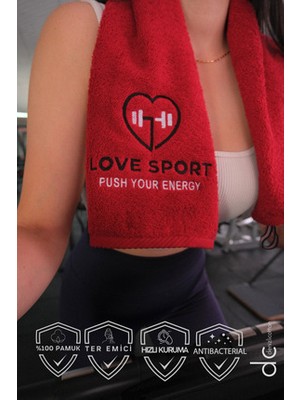 Velvettowels Nakışlı Sporcu Havlusu Pamuklu, Anti Bakteriyel, Ter Emici Fitness Plates Boks Tenis Spor Havlusu