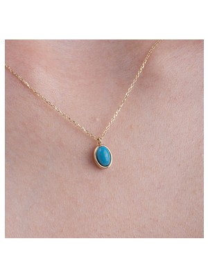 Fasek Gold Gümüş Kolye - Bombeli Turkuaz (Firuze) Taşlı Sade Minimal Tasarım 925 Ayar Gümüş Kolye