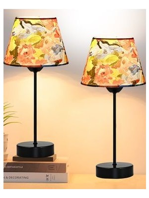 Evlight 2'li Marin Yağlı Boya Siyah Metal Ayaklı Abajur Kırmızı Renkli Şık Tasarım