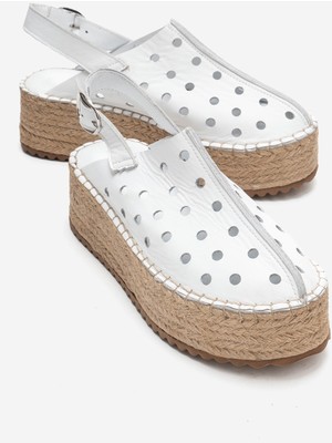 Luvi Fraga Beyaz Cilt Hakiki Deri Kadın Hasır Dolgu Taban Sandalet