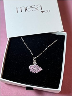 Mesaco Pembe Zirkon Taşlı Kuğu Model Çelik Kolye