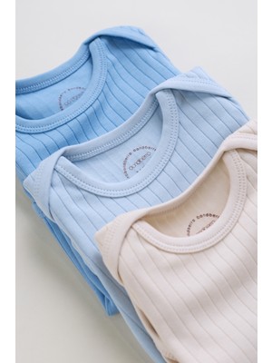 Bondberro Unisex 3'lü Set Düz Desenli %100 Pamuk Zarf Yaka Zıbın & Body 3 - 6 Ay