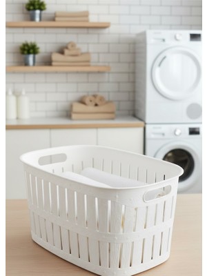 Buclee Premium 40 Litre Çamaşır Selesi - Beyaz Ergonomik Kirli Sepeti - Esnek ve Dayanıklı