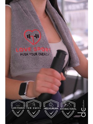 Velvettowels Nakışlı Sporcu Havlusu Pamuklu, Anti Bakteriyel, Ter Emici Fitness Plates Boks Tenis Spor Havlusu