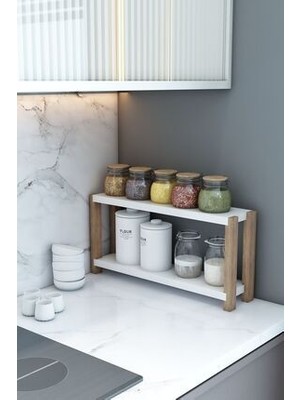 Jest Dekor Konsept Beril Beyaz Ahşap 2 Katlı Baharatlık, Organizer, Dekoratif Raf - Çok Amaçlı Kullanım - Kolay Montaj