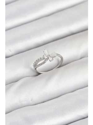 Hkursat Pirinç Gümüş Renk Kelebek Zirkon Taşlı Kadın Yüzük