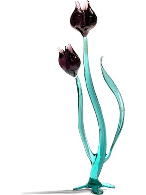 Lale Koyu Mor Renk Cam Sanatı El Yapımı