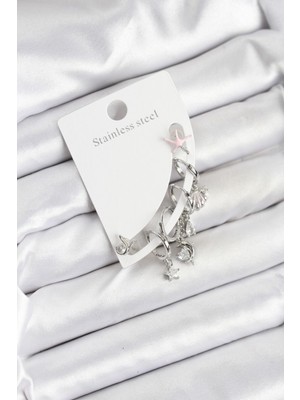 Hkursat Pirinç Gümüş Renk Set Küpe